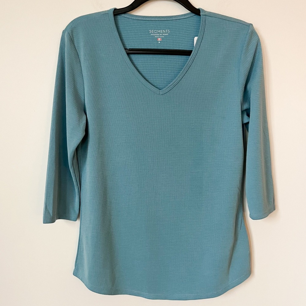 NEW Segments Essentials V Neck 3/4 Sleeve Tencel‎ Modal Top Womens Small Blue